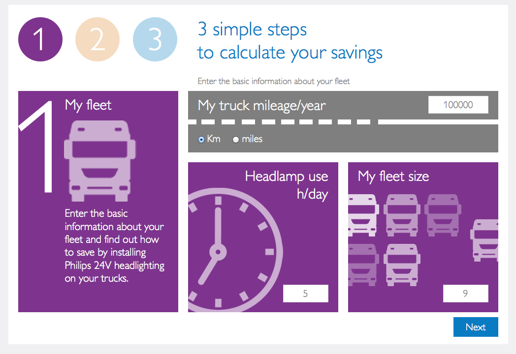 Philips truck lighting cost-saving calculator - Step 1